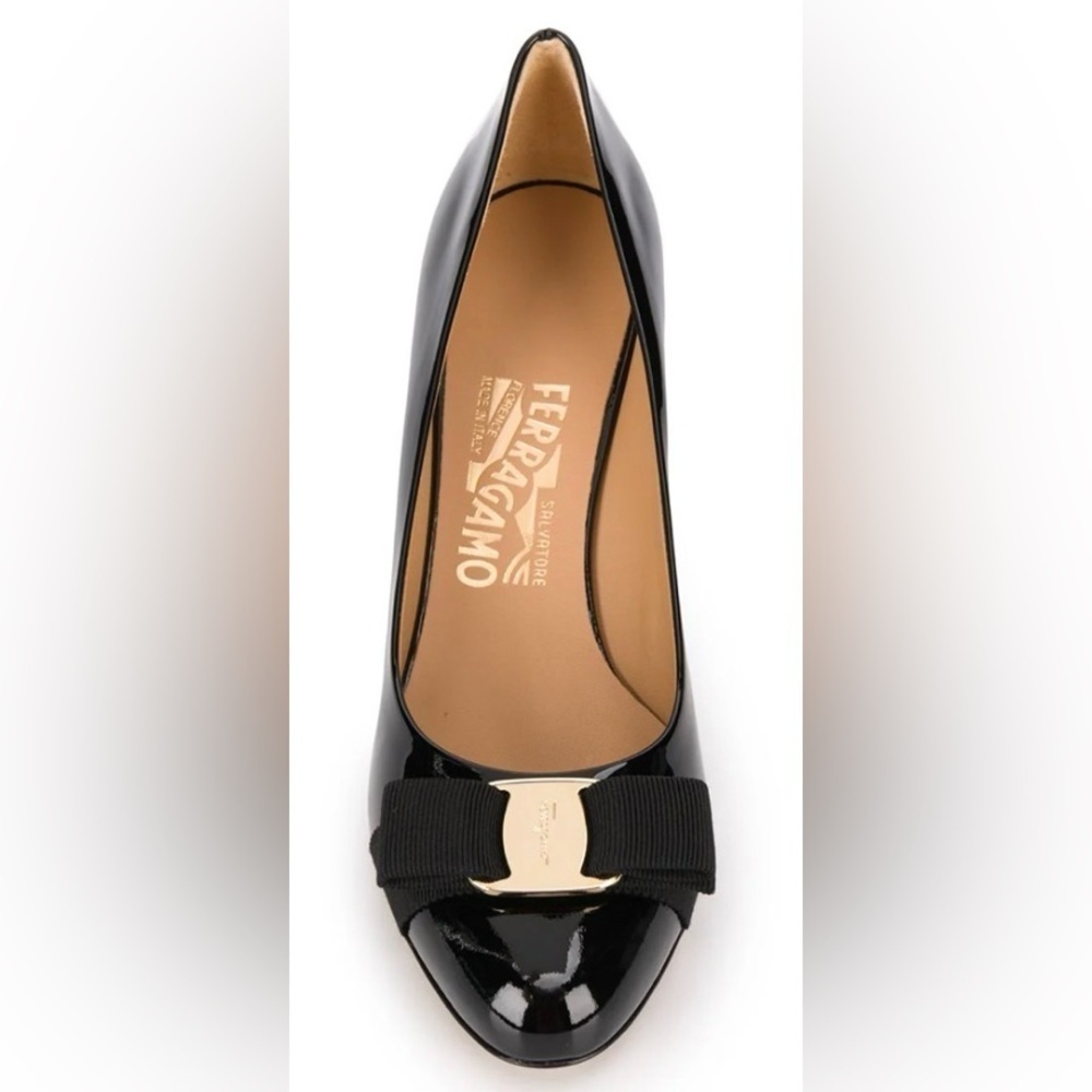 Ferragamo Black Patent Leather Pumps, Size 8 2A (Narrow) - Picture 14 of 15